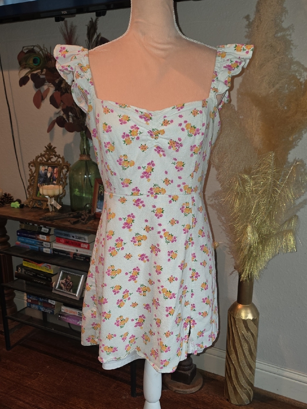 Altar'd State White Floral Ruffle Strap Sundress Size Large